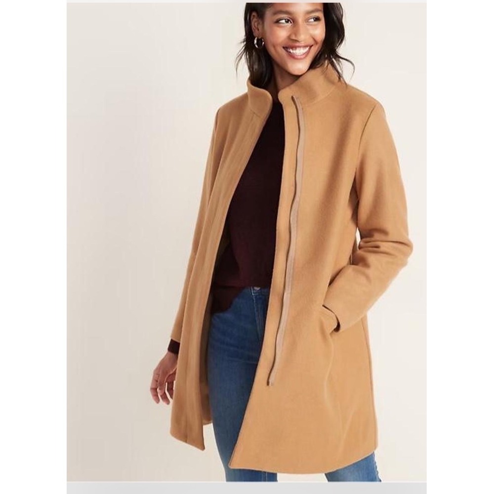 Old Navy Womens Wool Blend Funnel Neck Zip Front Coat Brown Rust Size Medium